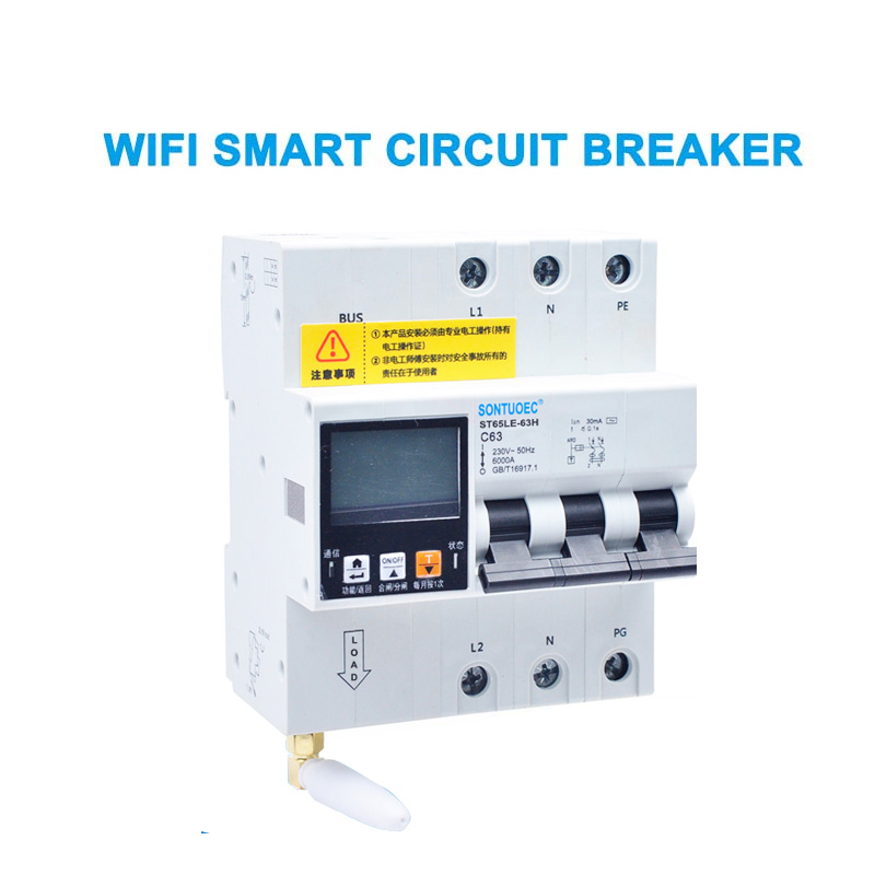 WiFi 4G Tuya St65le-63H Series Ntau Ntau Hum Muaj Zog RCBO Cov Txiaj Ntsig Circuit Court Furner